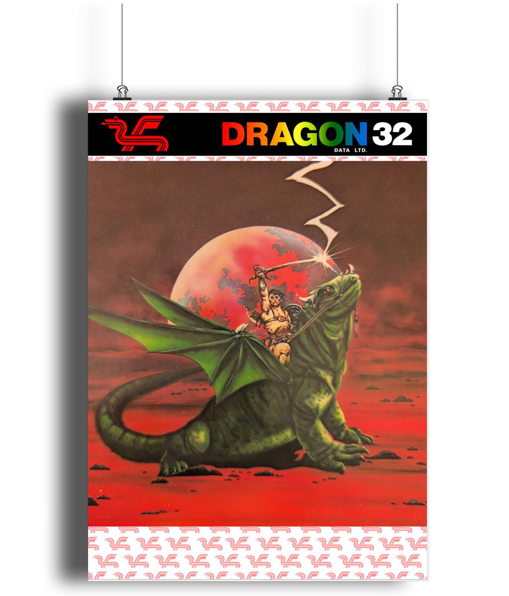 Vintage Dragon 32 Poster: 80s Retro Gaming Art, Blue Background ...