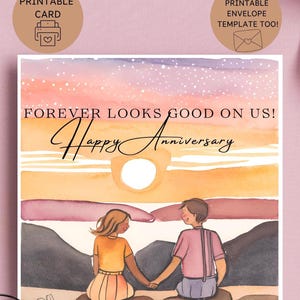 Tarjeta de aniversario imprimible con sobre, tarjeta de aniversario cuadrada, tarjeta de felicitación romántica