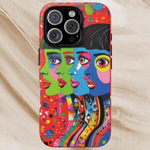 Tough Vibrant Phone Case Colorful Faces Art, Unique Smartphone Cover,Gifts for Artists,Bold Design,Protective Phone Accessories, unique Case