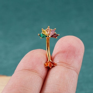 14G 10mm Gold Colorful CZ Belly Barbell/Curved Barbell/Belly Piercing/Navel Ring/Belly Jewelry/Belly Button Ring/Belly Bar/Birthday Gift