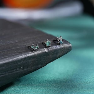 Black Bat Star Spider Nose Studs: 20G Gothic Halloween Piercings - 3PCS