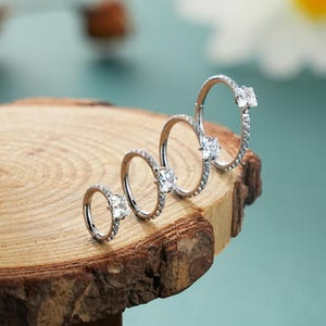 16G Square CZ Single Paved Hoop/Silver Huggie Hoop/Daith Clicker/Tragus/Helix/Conch Earring Hoop/Septum Ring/Simple Stacking Piercing/1PCS