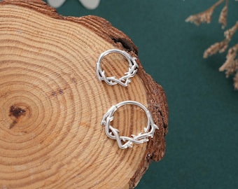 16G Srebrny Pierścień z Poroża Jeleniowatego / Kolczyk Daith / Obręcz do Chrząstki / Piercing Helix / Biżuteria do Przegrody / Zatrzaskowy Klip do Muszli / Kolczyk Tragus / Obręcz Daith / 1 SZT.