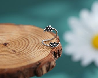 16G 10 MM Boucles d'oreilles cartilage spirale chauve-souris noire/créoles torsadées gothiques/boucle d'oreille hélice argentée/bijoux piercing unique/conque haltères/1 pièces/cadeau Halloween