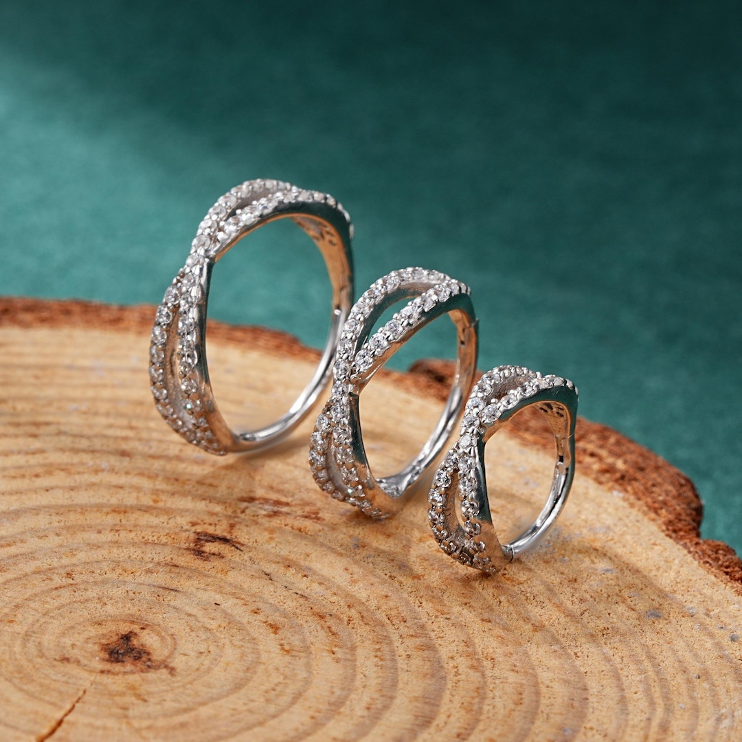 Sterling Silver Double Paved CZ Hoop/crossed Huggie Hoop/everyday ...
