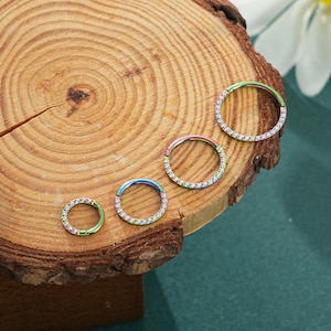 16G Colorful Single Paved CZ Septum Ring/Simple Huggie Hoop/Stacking Jewelry/Cartilage Hoop Earring/Dainty Helix/Tragus/Conch Clicker/1PCS