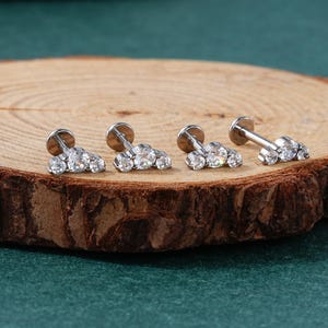 16G 18G Silver CZ Threadless Push-In Labret Stud/Conch/Helix/Tragus/Cartilage Earring/Dainty Flat back Studs/Nose Piercing/1PCS/Gift For Her