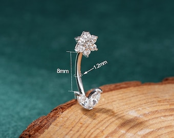16G Srebrny CZ Kwiatowy Rook Kolczyk/Biżuteria do brwi/Zakrzywiony sztanga/Pionowy Labret/Mini Kolczyk do pępka/Kwiatowy Piercing/Prezent dla Niej/1 SZT