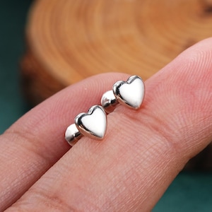 Sterling Silver Heart Threadless Push in/Flat Back Labret/16G Cartilage Piercing/Tragus/Conch/Forward Helix Earring/1PCS/Mini Jewelry/8mm