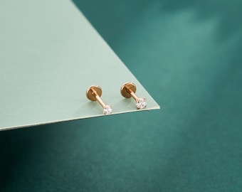 18G titanium roségoud zonder schroefdraad CZ labret steker/oorbellen platte achterkant/neussieraden/kraakbeen/helix/tragus/oorlel oorbellen/1PCS