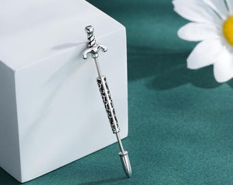 16G Sword Industrial Barbell/Gerüst Industrieschmuck/Dolch Industrie-Piercing/Retro Strukturierte Industrieohrring/Straight Barbell/1STUECK
