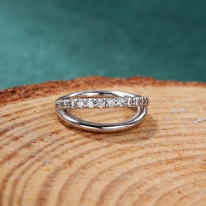 Sterling Silver Double Paved CZ Hoop/8mm Huggie Hoop/Simple Stacking Piercing/18G Cartilage/ Conch/Helix Hoop Earring/Nose Ring/1PCS