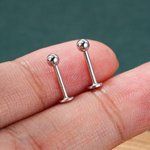 16G 8mm Sterling Silver Ball Labret/Flat Back Stud/Cartilage Piercing/Conch/Helix/Tragus Earring/Minimalist Lip Jewelry/Gift for Her/1PCS