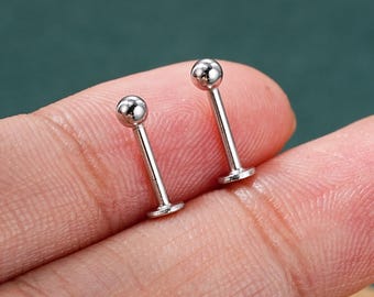 16G 8mm Sterling Silver Ball Labret/Flat Back Stud/Cartilage Piercing/Conch/Helix/Tragus Earring/Minimalist Lip Jewelry/Gift for Her/1PCS