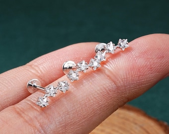 Sterlingzilveren sterklimmer labret labret/inwendig schroefdraad/platte achterkant stud/16G kraakbeenpiercing/schelp/helixoorbel/cadeau voor haar/1PCS