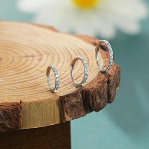20G Single Paved Huggie Hoop/Alternate CZ with Opal/Nostril Hoop/Nose Clicker/Daith/Tragus/ Cartilage Earring Hoop/Stackable Piercing/1PCS