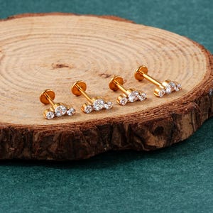 16G Gold CZ Threadless Push Pin Labret Stud/Helix/Cartilage/Tragus Earring/18G Nose Piercing/Flat Back/Dainty Climber Jewelry/1PCS/Her Gift