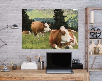 Cows Sleeping In A Pasture.  Rural country living scene. Nature farm house digital photo immediate download.  Farmhouse Boho Decore Print