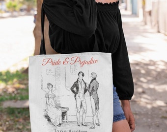 Pride And Prejudice Jane Austen Tote Bag, A Literary Gift For Mr Darcy Fans and Jane Austen Quotes.  Cute Retired Teacher Goodbye Gift Idea