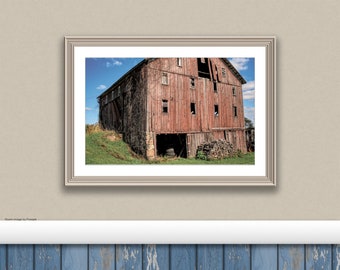 Vintage Old Red Barn Primitive Print Country Life Hay Barn Print Farm Photo Wall Art Rustic Printable Farmhouse Farm House Print Rustic