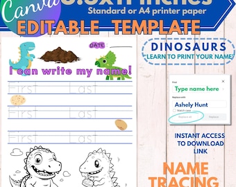 Personalized Dinosaur Name Tracing Worksheet: PreK-Preschool (Digital Template)