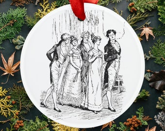 PRIDE & PREJUDICE Christmas Tree Ornaments, Original 1894 Illustration Jane Austen Quote  | 2.9 Inches | Unique Lovely Fun Gift Ideas |3|