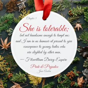 PRIDE AND PREJUDICE Jane Austen Unique Christmas Tree Ornaments Original 1894 Illustration book Quote 2.9in Teacher Gift Ideas 1 image 2