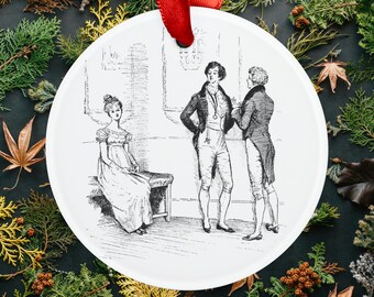 PRIDE AND PREJUDICE Jane Austen Unique Christmas Tree Ornaments | Original 1894 Illustration book Quote  | 2.9in | Teacher Gift Ideas |1|
