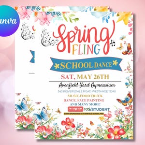 Spring Fling Flyer, Editable Spring Fling Festival Fundraiser Template, Canva