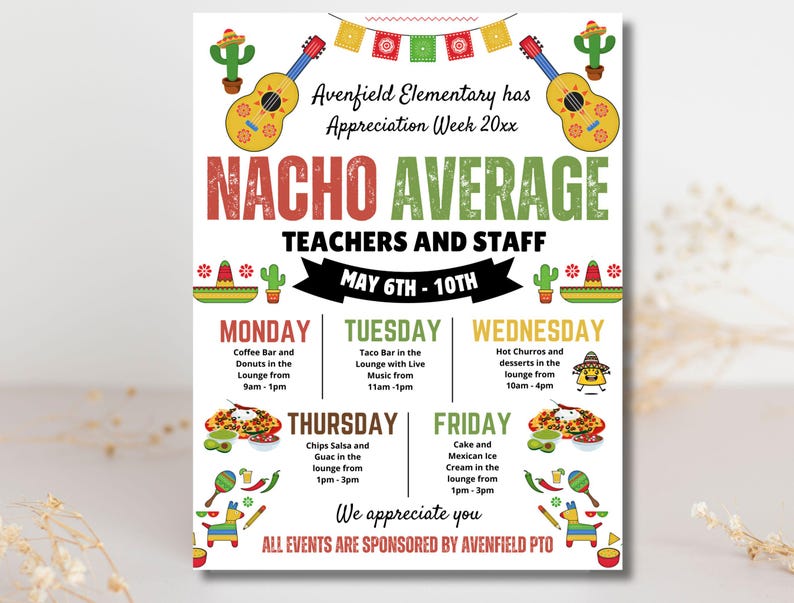 Editable Nacho Average Teacher & Staff Appreciation Day Fiesta ...