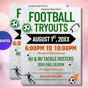 Bewerkbare flyersjabloon voetbaloefeningen, flyer teamregistratie, aanmeldposter Canva Sports