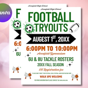 Canva-flyersjabloon voetbaltry-outs, bewerkbaar ontwerp voor teamregistratie