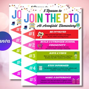 Editable Why Join the PTO PTA Flyer Template | Canva School Volunteer Recruitment Poster | Printable Parent Teacher Group Sign