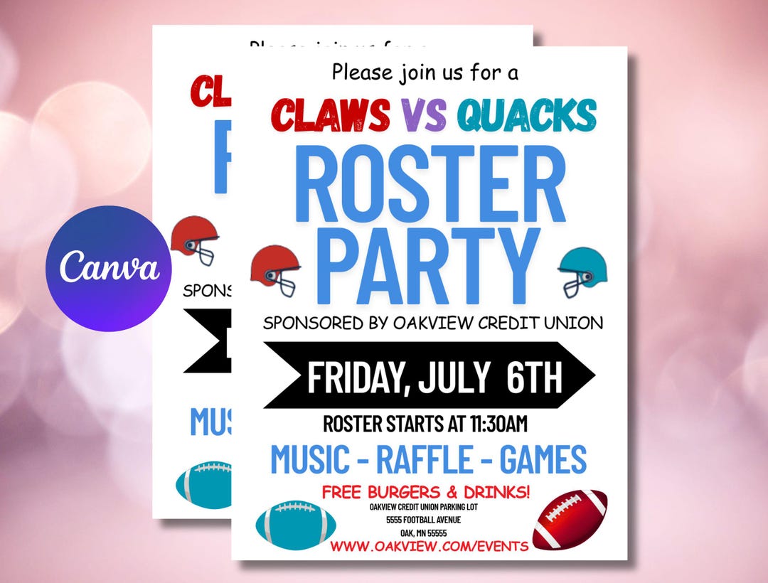 Editable Football Roster Party Flyer Template | Game Party Invitation ...