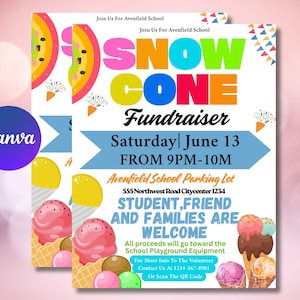Snowcone Fundraiser Flyer: Editable School Event Template (Instant Download)