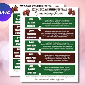 Football Team Sponsor Form, Editable Football Sponsorship Levels Template