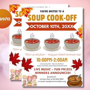 Editable Fall Soup Cook Off Flyer: Office Competition Printable Sign (Canva Template)