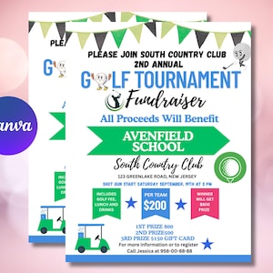 Golf Tournament Fundraiser Flyer | Editable Golf Event Template for PTO, Church, School, or Community | Canva Printable Design