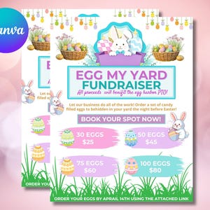 Inzamelingsflyer Egg My Yard: bewerkbare PTO-sjabloon voor Pasen (canva)