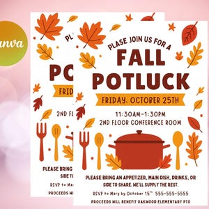 Editable Fall Potluck Flyer Template, Autumn Luncheon Invite Printable, Canva