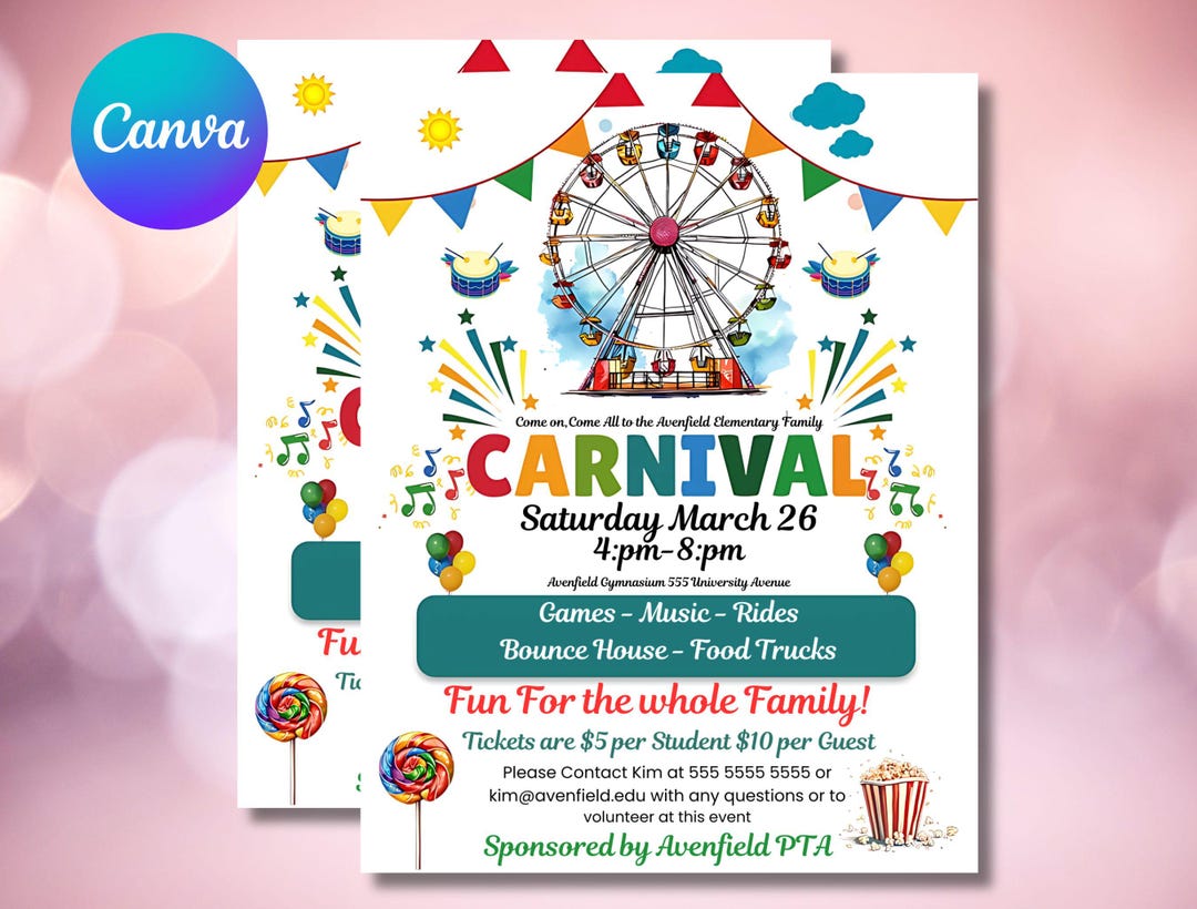 Spring Carnival Design Editable Spring Carnival Flyer Canva Template, DIY Spring Circus Invite ...