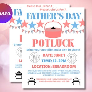 Father&#39;s Day Potluck Flyer: Editable Party Invitation (Canva Template, 8.5x11 inches)