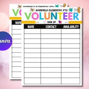 Folha de inscrição para voluntários editável: Formulário para eventos escolares (modelo Canva, 8,5 x 11 polegadas) (download digital)