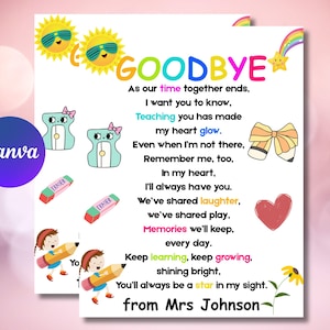 End of School Year Poem Card from Teacher to Student | Graduation Gift for Kids | Printable Student Keepsake for Kindergarten