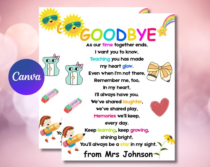 End of School Year Poem Gift From Teacher to Student, End of Year Gift ...