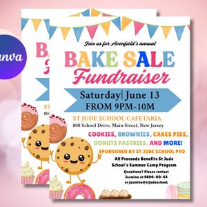 Bake Sale Flyer Template, PPTA PTO School Family Fundraiser Event Church Editable Printable-Instant Download Now!