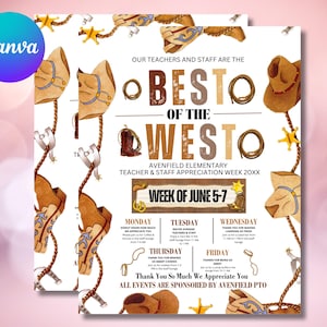 Western Teacher Appreciation Itinerary: Editable Cowboy Flyer (Canva Template)