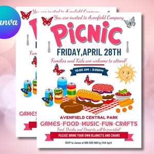 Company Picnic Flyer Editable Template, Work Appreciation Party, Canva