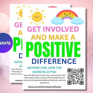 Editable PTA Recruitment Flyer Template | Make a Positive Difference | School Join Us Poster Design