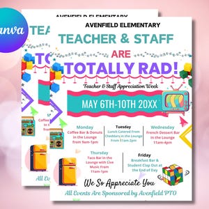 Editable Teacher and Staff Appreciation Week Flyer, Itinerary Flyer, Canva Template, Spirit Week, Appreciation Week